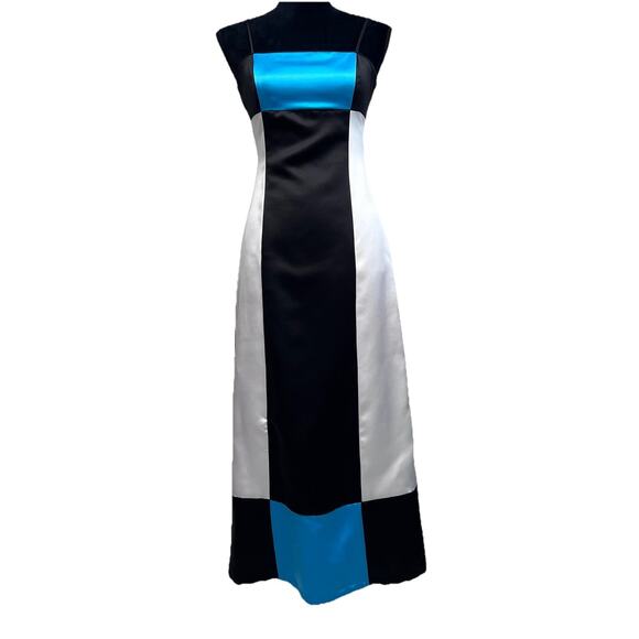 VTG 90s Y2K Prom Dress ColorBlock Homecoming Formal Sz 5 Grunge Goth Satin - Picture 4 of 14